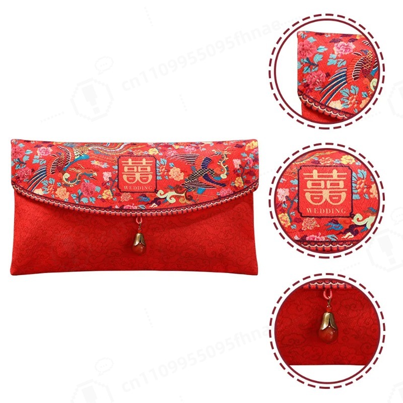 Wedding Envelopes - ซองจดหมายสีแดงสไตล์จีน ซองแดง ซองจดหมายงานแต่งงานแบบดั้งเดิม ถุงของขวัญสีสันสดใสสำหรับงานแต่งงาน ฤดูใบไม้ผลิ
