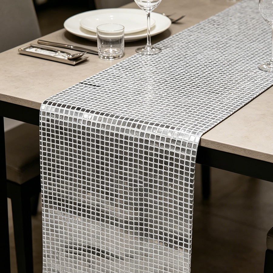 Table Runner Sequin - ผ้าปูโต๊ะลายกระจกเงา 70s 80s ธีมงานเลี้ยงวันเกิด ตกแต่งโต๊ะอาหาร ผ้าปูโต๊ะงานดิสโก้