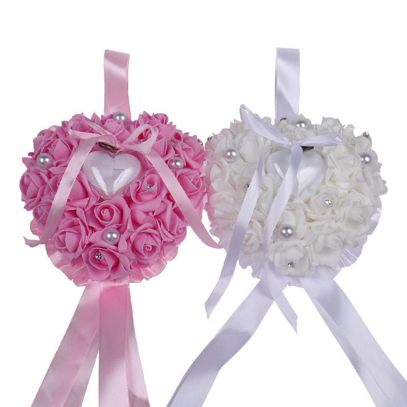 Ring Bearer Pillow - 1 ชิ้นรูปหัวใจ Rose ดอกไม้กล่องแหวนโรแมนติกงานแต่งงานเครื่องประดับแหวน Bearer หมอนเบาะผู้ถือของขวัญวันวาเลนไทน์