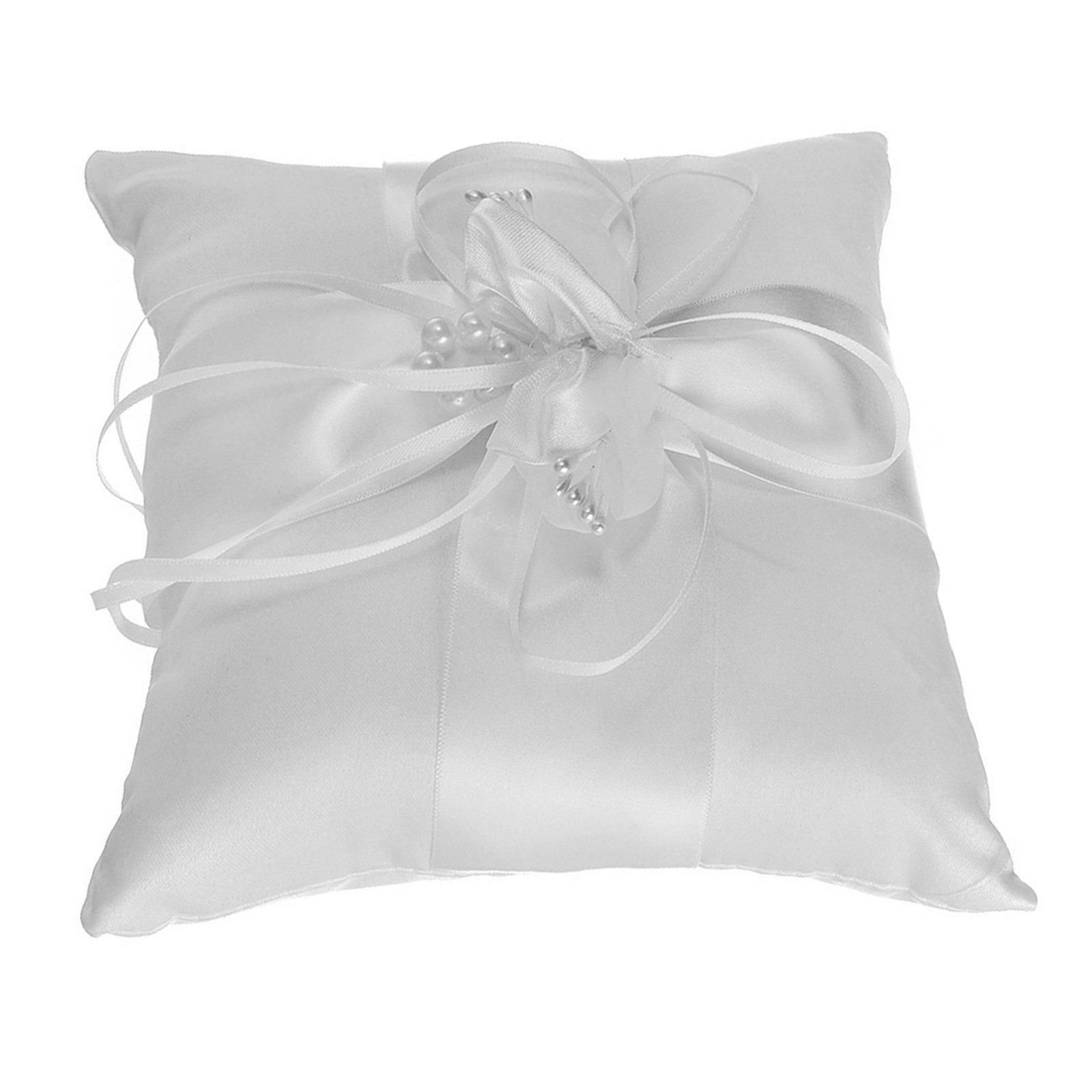 Ring Bearer Pillow - หมอนรองแหวนแต่งงานลายดอกไม้ไข่มุกสุดหรู ขนาด 15x15 ซม. สำหรับพิธีมอบแหวน ตกแต่งลายดอกไม้สวยงาม