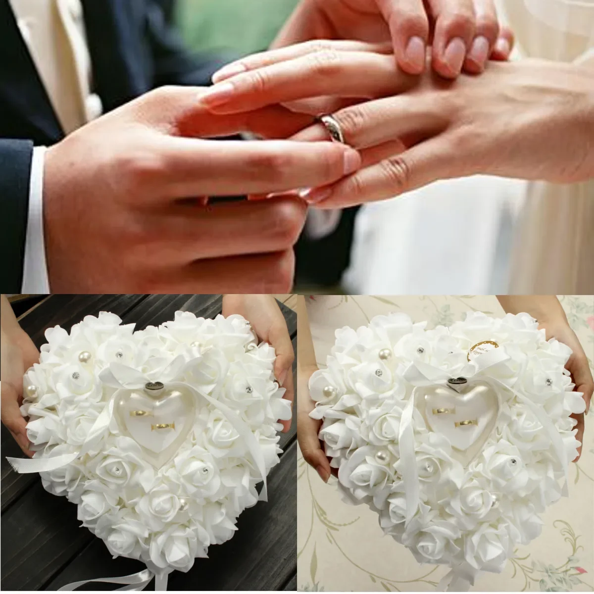 หมอนรองแหวนแต่งงานสีขาว รูปหัว - Ring Bearer Pillow บทวิจารณ์และราคา