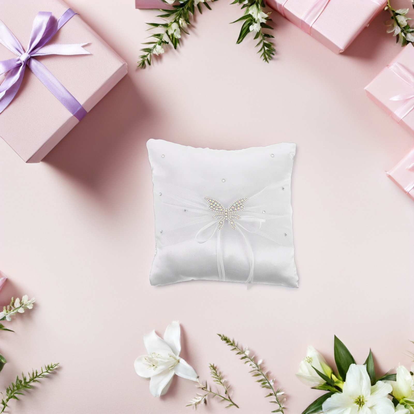 หมอนวางแหวนแต่งงาน ผ้าซาตินสีข - Ring Bearer Pillow บทวิจารณ์และราคา